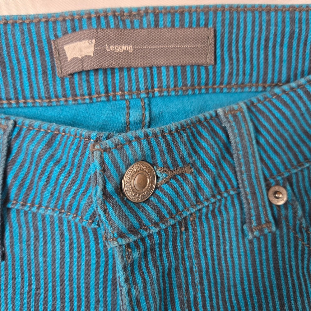 Levis Womens Size W30 L30 Color Teal/Black Striped Skinny 5 Pckt Jean Leggings - Picture 2 of 11